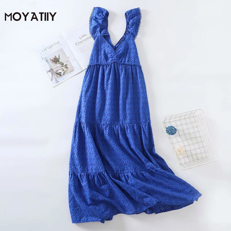 

Женское летнее платье-миди с вышивкой, без рукавов