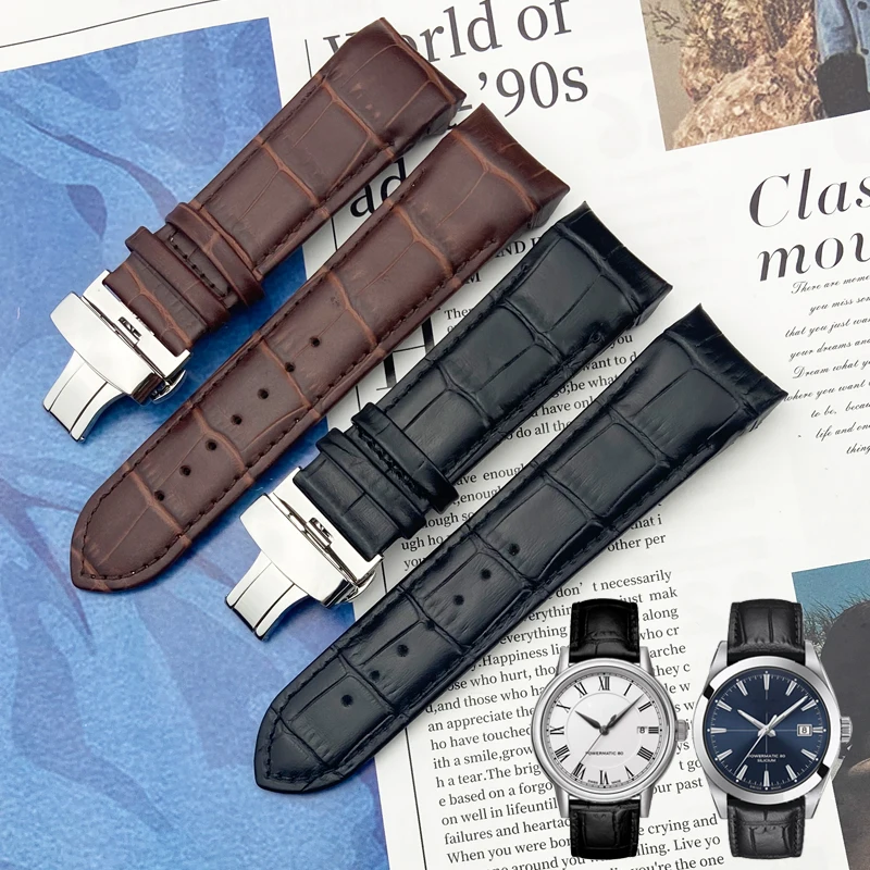 

22mm 23mm 24mm Genuine Leather Black Watch Band Curved End for Tissot T035 Butterfly Steel Buckle Calfskin Strap Men Bracelets