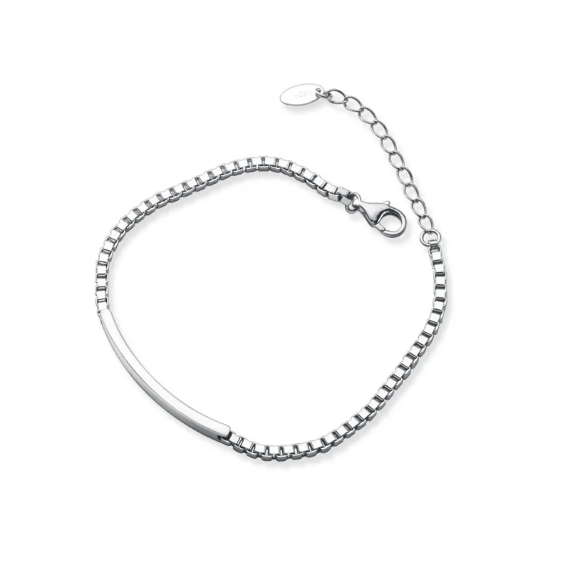 

Genuine 925 Sterling Silver Luxury Arc Curved Piece Box Chain Bracelet&Bangle for Fashion Women Chic Party Fine Jewelry Gift