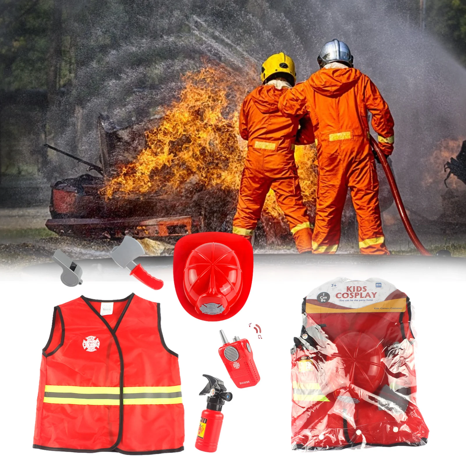 

Halloween Cosplay Kids Firefighter Uniform Children Fireman Role Clothing Suit Party Costumes Boy Girl Performance