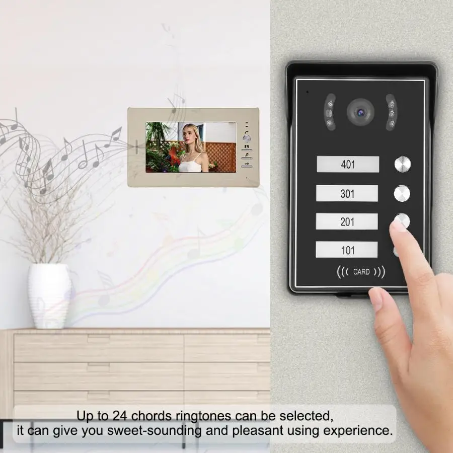 ЖК Видео Интерком безопасности дверной звонок с 4 мониторами кард ридер 110 240 в