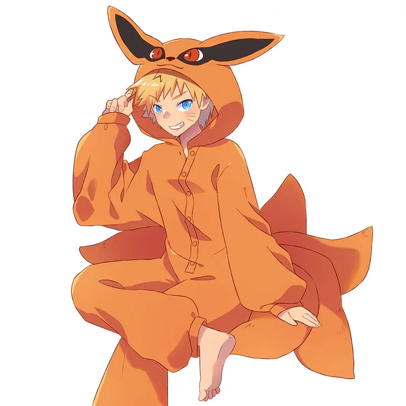 

Anime Cosplay Nine Tails Fox Pajamas Unisex Cosplay Costume Kurama Flannel Home Sleepwear Kurama Kyuubi Jumpsuits Nightgown Suit