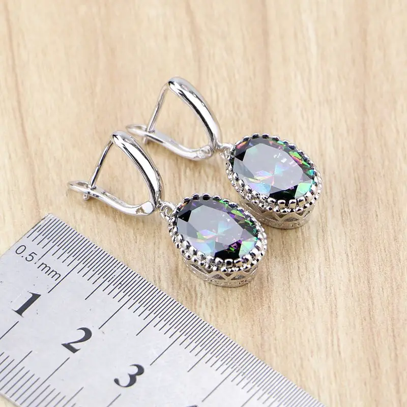 Натуральный Мистик Радуга циркониевые серьги-подвески 925 стерлингового серебра