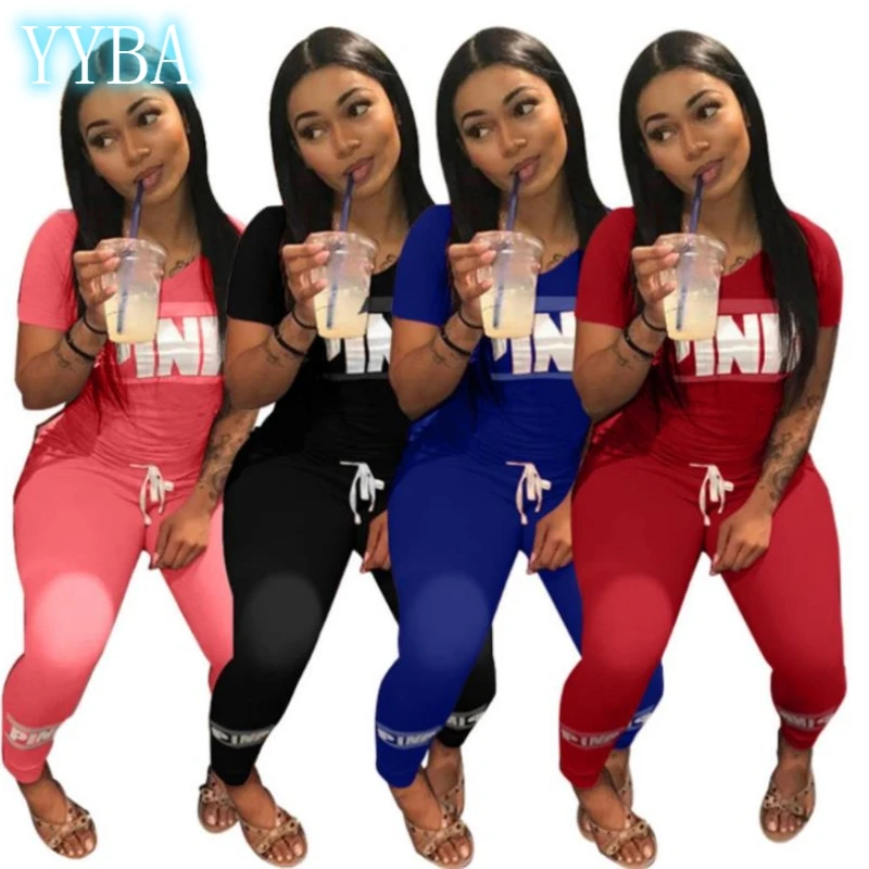 Розовый спортивный костюм с буквенным принтом женский весенний комплект из двух