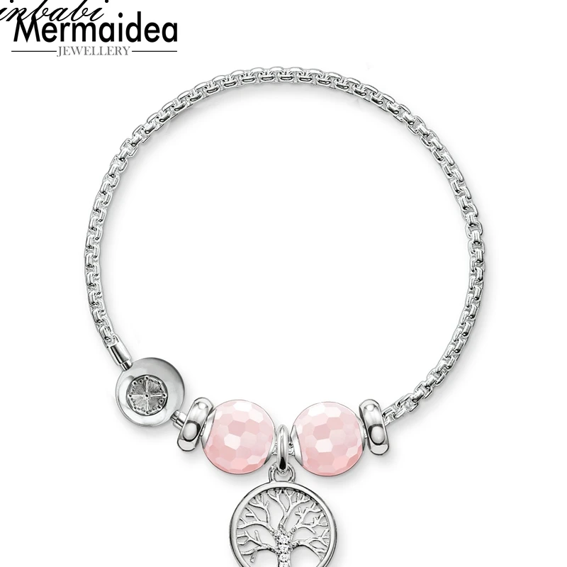 Браслеты с бусинами дерево любви цепочка из звеньев посеребренные модные