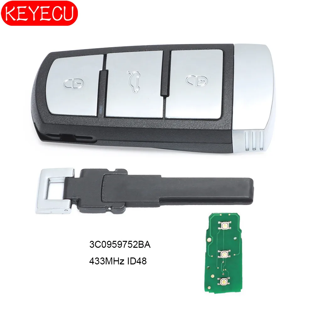 Смарт ключ KEYECU с дистанционным управлением 3 кнопки чип 434 МГц ID48 для Volkswagen Passat & CC