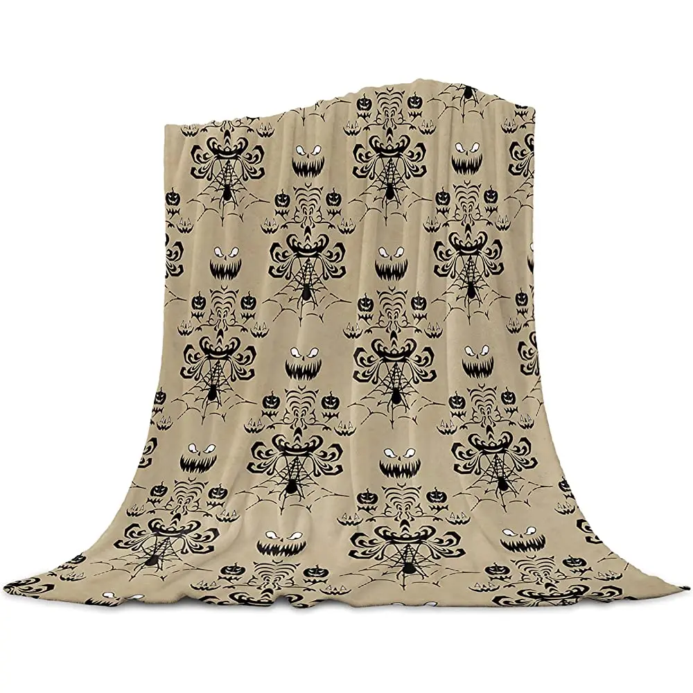 

Одеяло для дивана, кровати, теплое Фланелевое Флисовое одеяло, одеяло, забавные лица со страшными тыквами на винтажном фоне из крафт-бумаги, ...