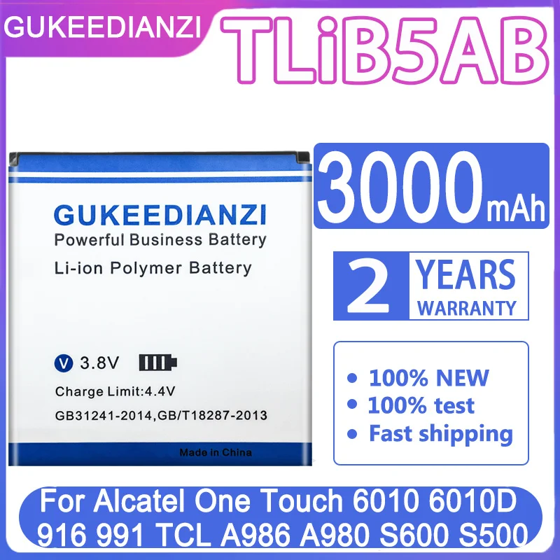 Сменный аккумулятор GUKEEDIANZI TLiB5AB 3000 мАч для Alcatel One Touch 6010 6010D 916 991 TCL A986 A980 S600 S500 |