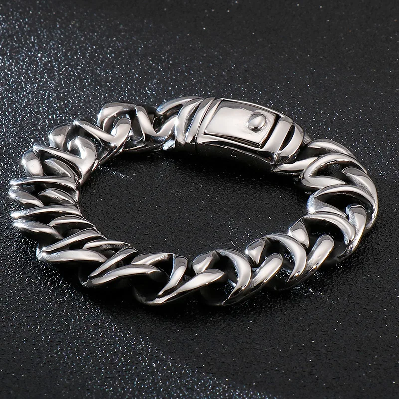 16MM heavy Vintage Men Titanium Stainless Steel Curb Cubanl Bracelet Jewelry Hiphop Punk Rock Biker Chain Mens Bracelets Bangle | Украшения