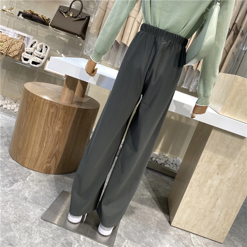 

Brand Original Design 2021 Simple Elastic-waist Wide Leg Trousers For Women With Loose Draping Feel Flooring Casual Sports Pants