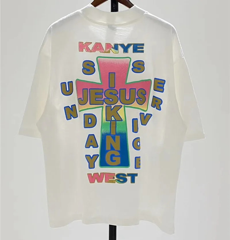 Футболка большого размера Kanye West Sunday Сервиз с блестящим логотипом JESUS IS KING