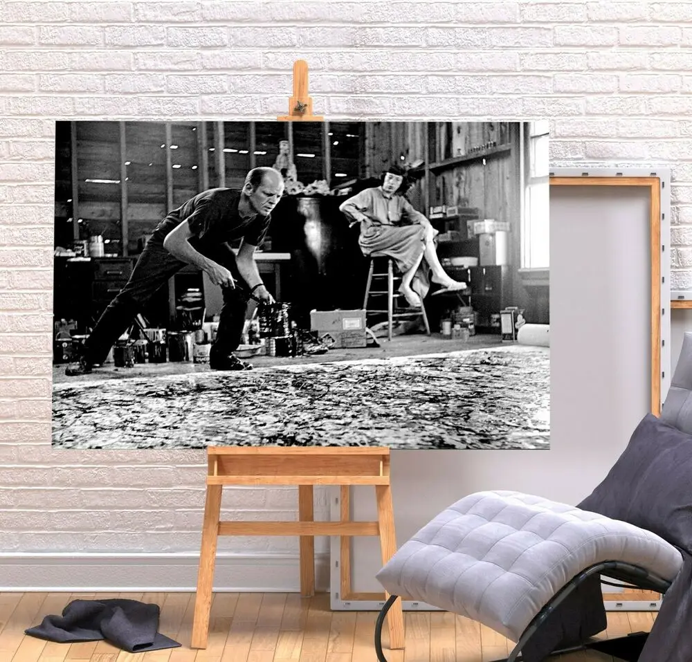 Джексон Поллок 7 - черно-белые яркие картины на холсте без рамы для стенного декора.