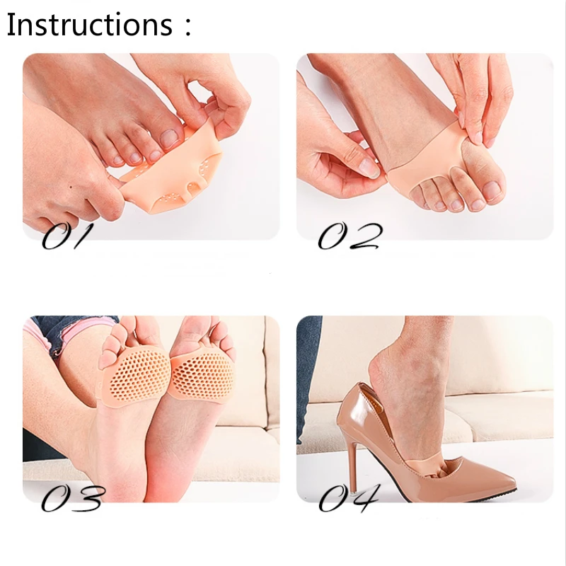 1Pair Silicone Pads Forefoot Insoles High Heel Shoes Slip Resistant Protect Pain Relief Foot Care Invisible Gel | Обувь