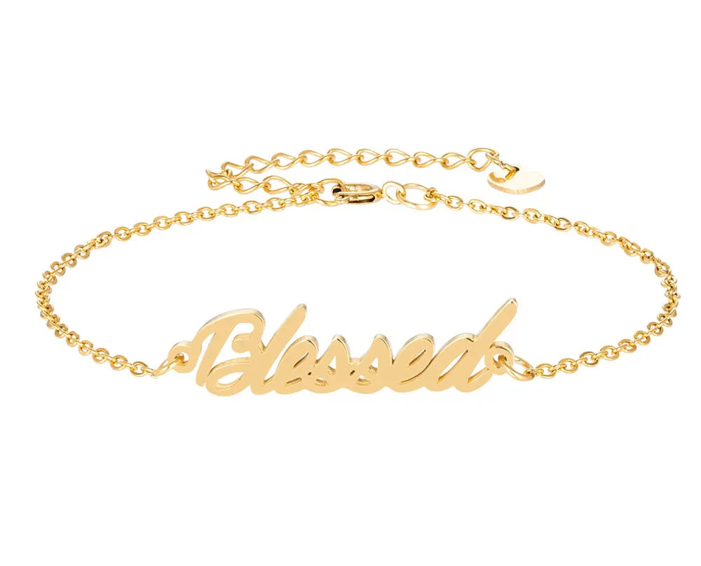 

Blessed Name Bracelet for Women Girl Jewelry Stainless Steel with Gold Plated Nameplate Femme Mother Girlfriend Best Gift