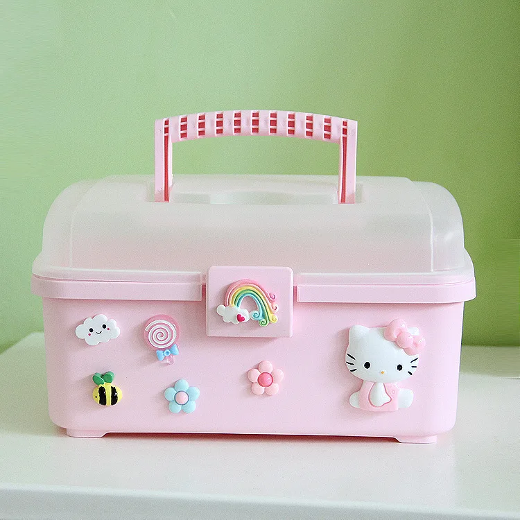 

Cat Plastic Storage Box Small Medicine Box Makeup Storage Organizer Family Portable Medical Kit Helloo Kitty Rabbit Boxes