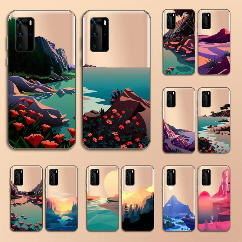 

Hand Painted Landscape art pattern Phone Case Transparent for Huawei nove e 6 5 4 3 2 s i se pro lite