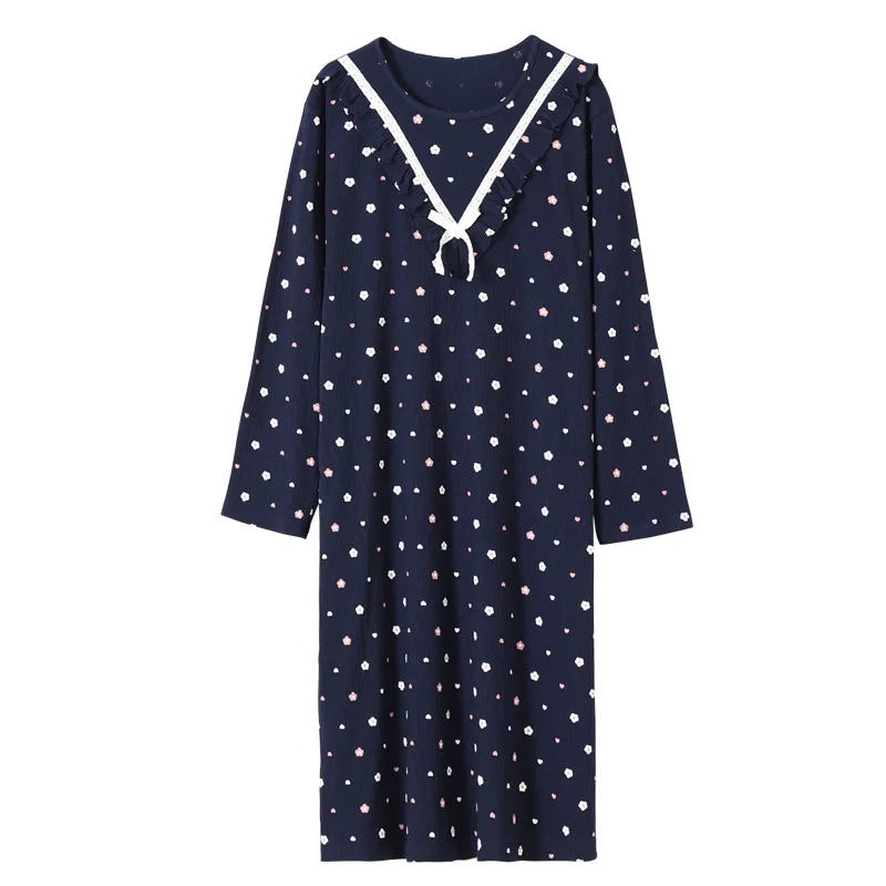 

Oversize 3XL Spring Autumn Leisure Korean Female Full Cotton Nightdress Long Sleeve Girls' Close-Fitting Soft Breathable Pajamas