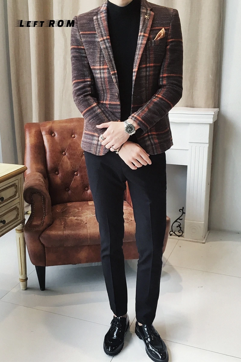

Men Blazer Designs New Arrival Men Plaid Coat Vintage Party Slim Fit Wool Blend Blazer Styles Men Jacket (Size M~3XL)