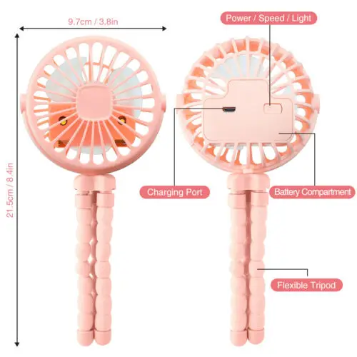 

Portable Mini Handheld Stroller Fan and 600mAh Baby Fan with Flexible Tripod USA -PINK