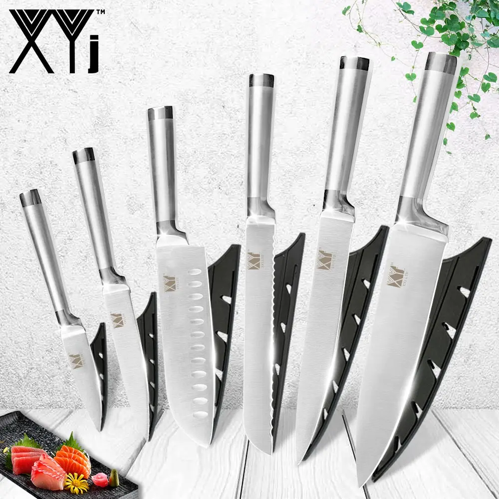 6 PCS XYj 7Cr17mov Германия ножи из нержавеющей стали Фрукты Утилита сантоку нож шеф-повара нарезки хлеба овощные ножи наборы кухонных ножей - Цвет: 6 PCS