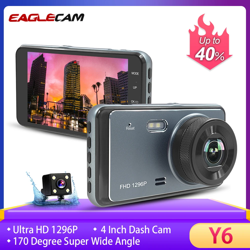 Автомобильный видеорегистратор 4 дюйма Full HD 1296P автомобильная камера с двойным