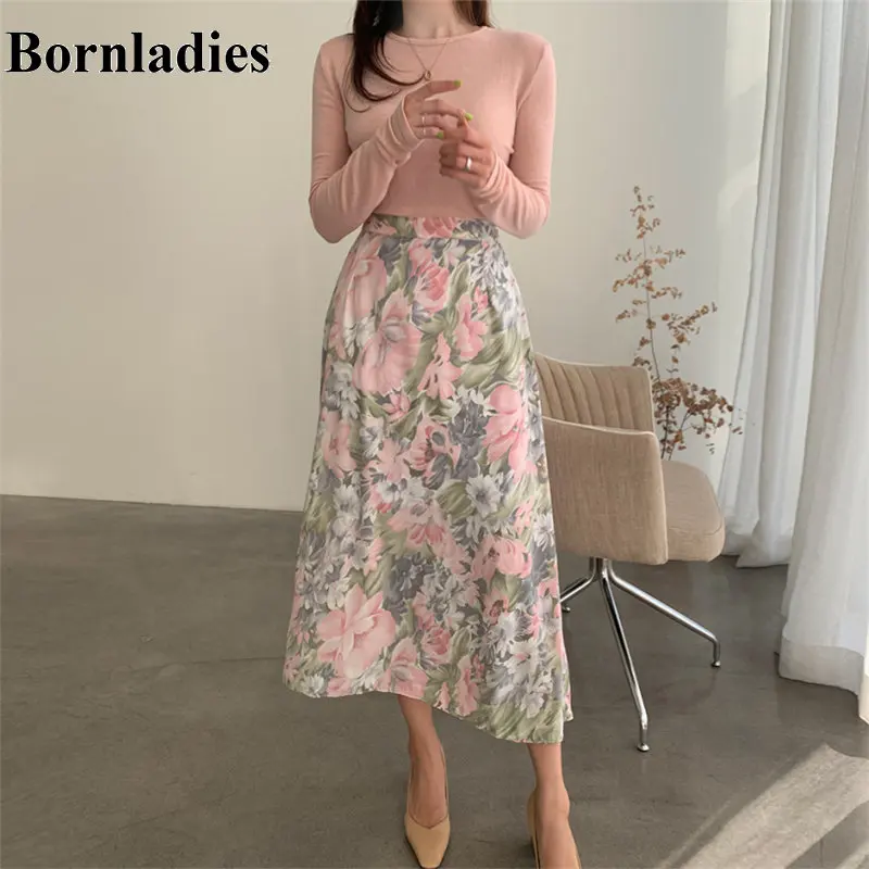 Женские стильные юбки Bornladies 2020 с цветочным рисунком новые универсальные офисные