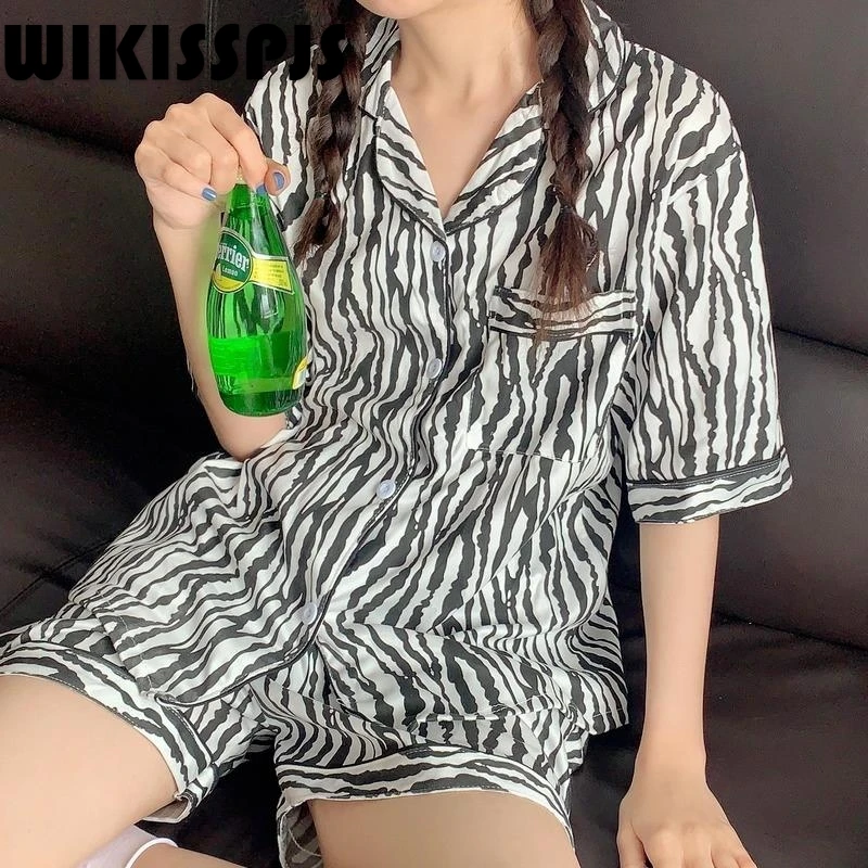 

Summer Pajamas Women's Short Sleeve Casual Home Wear Pajamas for Teen Girls Kawaii Pajama Sleepwear Two Piece Set Summer