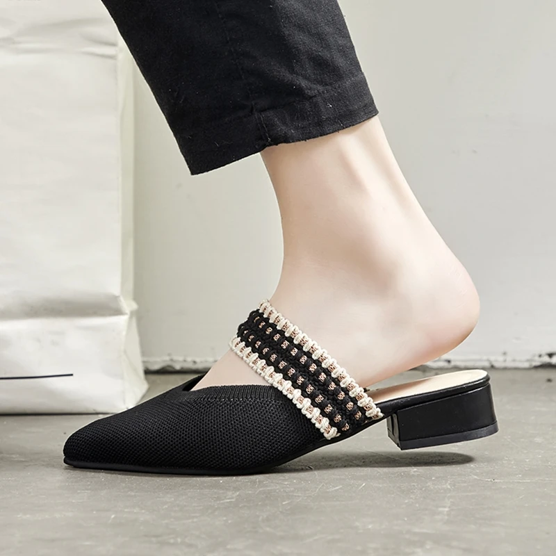 Элегантные женские шлепанцы Летние модные туфли без задника с острым носком на