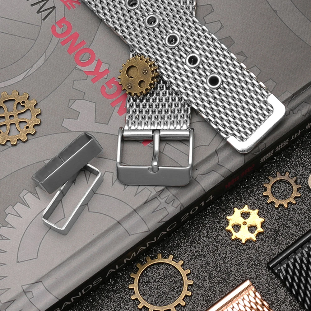 18mm 20mm 22mm 24mm Milanese Mesh Watchband Stainless Steel Metal Strap Men Women 1.0/0.4mesh Pin Buckle Bracelet Accessories