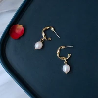 natural freshwater pearl hanging earrings s925 silver needle european and american retro c shaped for wometrend of jewelry