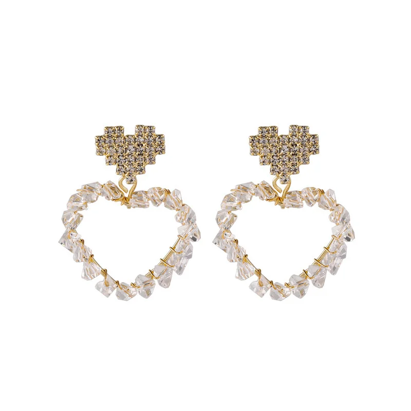 

2021 New Girl Simple Cute Individuality Pendant Crystal Hollow Heartd Drop Earrings for Women Fashion Jewelry Accessories