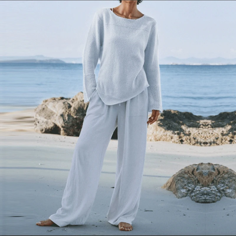 

Autumn Fashion Solid Color Women 2 Piece Sets Casual O-Neck Long Sleeve Pullover Top+ Long Pant Spring Elegant Sweatshirt Suits