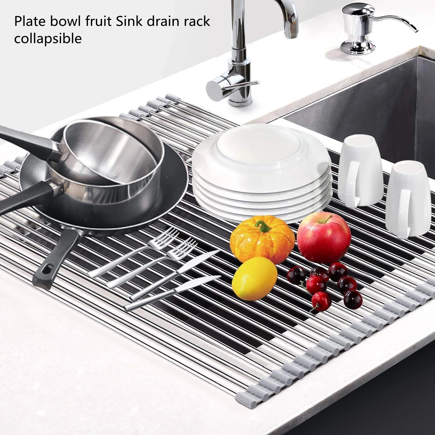 

Sink Roll-Up Dish Drying Rack Multi-Use Kitchen Drying Rack Foldable Fruit Vegetable Meat Organizer Tray Drainer Kitchen Item