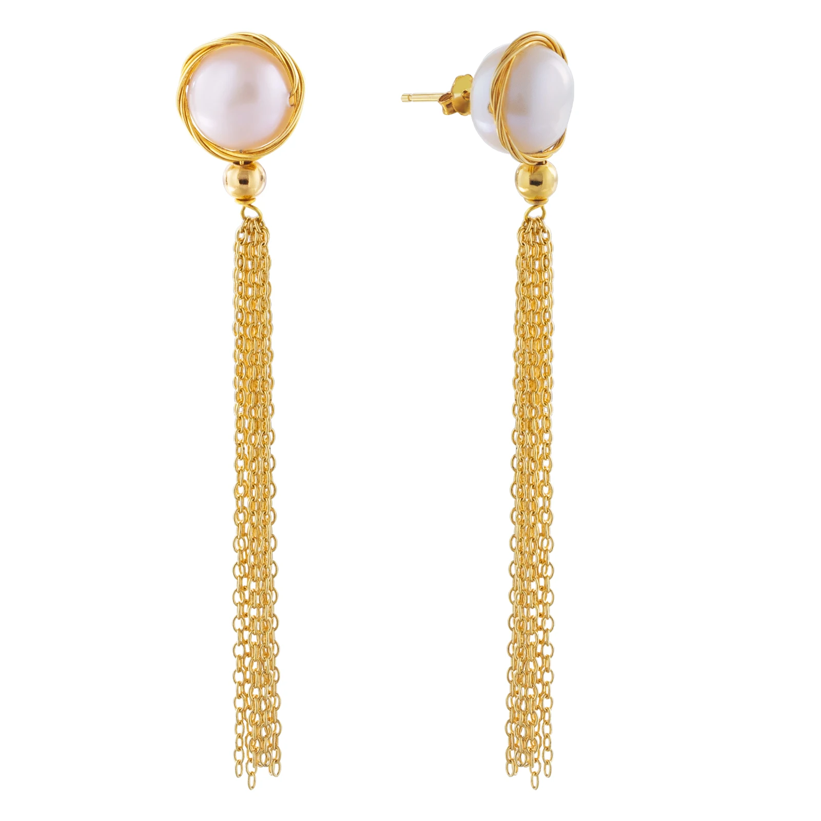 

Stylish Freshwater Pearl Drop Earrings 925 Sterling Silver Handmade Wire Stud Earrings Long Tassel Party Jewelry Gift for Women