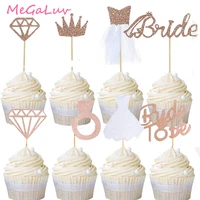 24pcsset rose gold bride cake toppers sequin crown diamond bride cupcake toppers bridal shower wedding party cake decor
