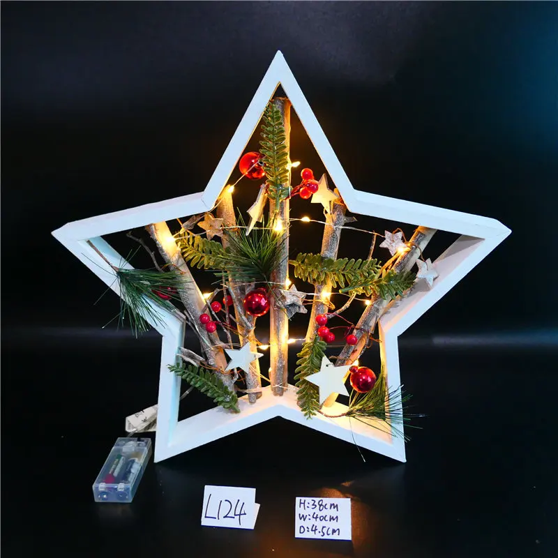 

Рождественские настольные украшения для окон, светящиеся деревянные пятиконечные Звездные буквы и украшения для дерева, подсвечники из см...