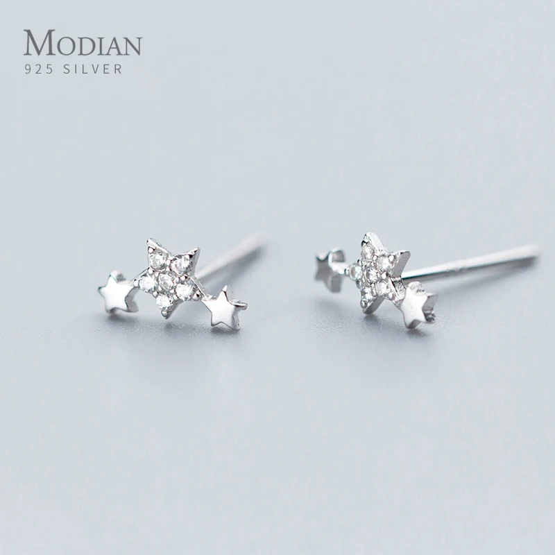 

Modian Clear CZ Stars Fashion Stud Earrings for Women 925 Sterling Silver Cute Korean Girls Earings Accessories Oreilles Jewelry