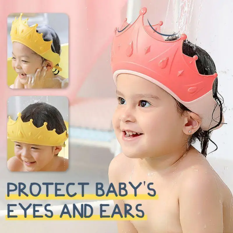 

Регулируемая Шапочка для детского душа, мультяшная шапочка в форме короны для защиты глаз, защита ушей, шапочка для детского шампуня, детски...