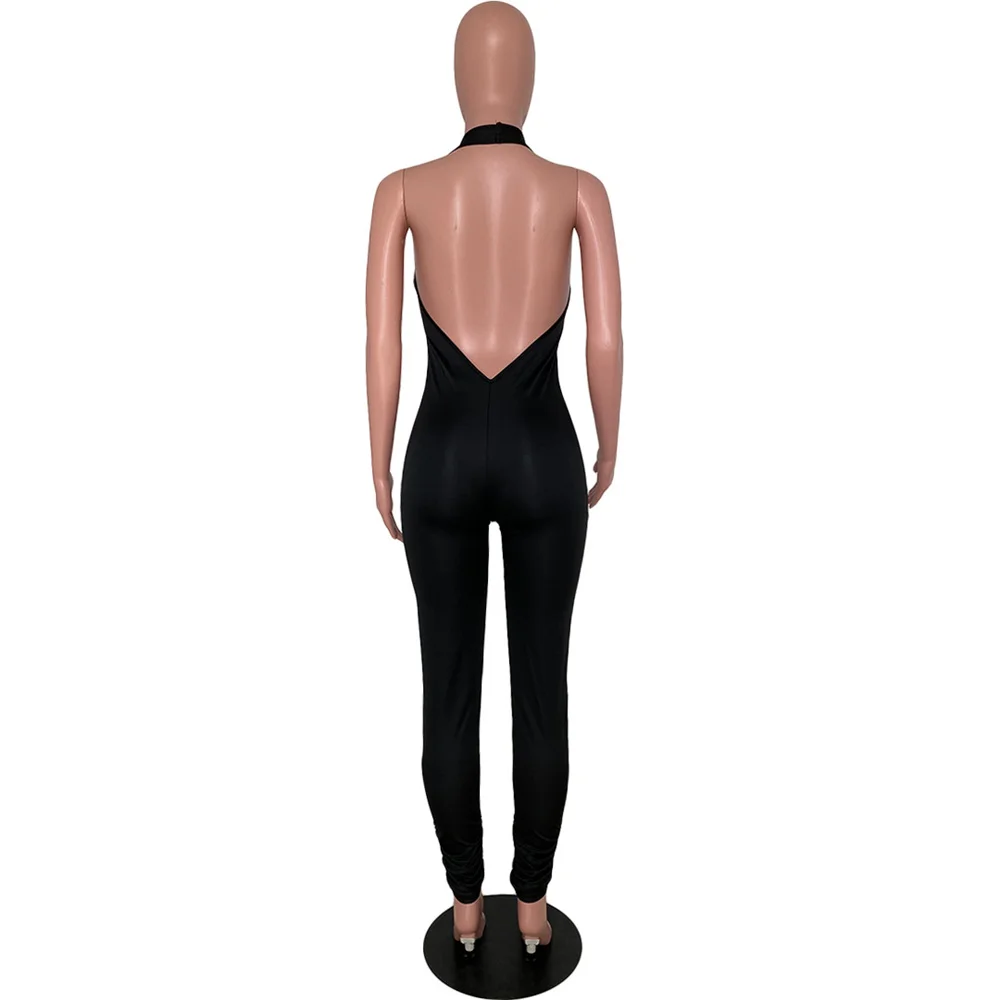 

Solid Jumpsuit for Women Halter Sleeveless Skinny Womens Jumpsuit High Waist Sexy Ladies Clothes