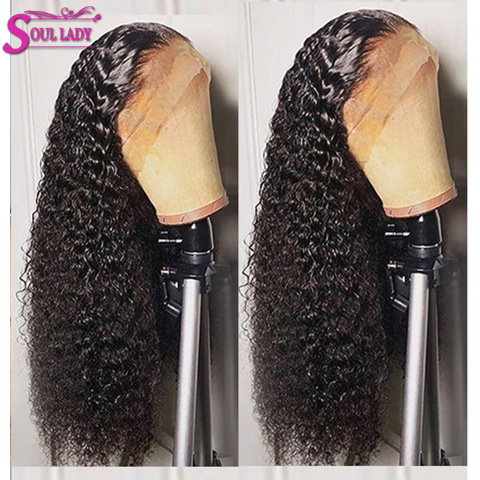 SoulLady Джерри вьющиеся Синтетические волосы на кружеве человеческих волос парики