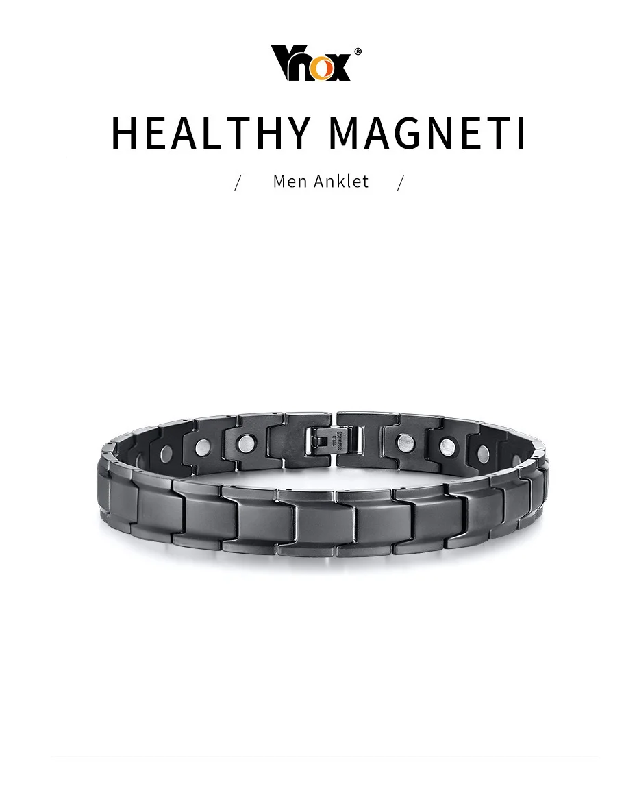 Vnox Bio Energy Power Balance Magnetic Anklet for Men Stainless Steel Therapy Healing Jewelry