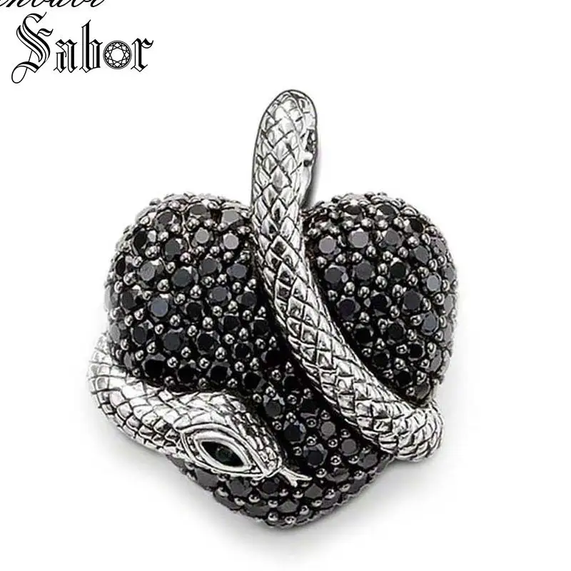 Кулон в виде сердца со змеей серебряный цвет черный для женщин Романтичный