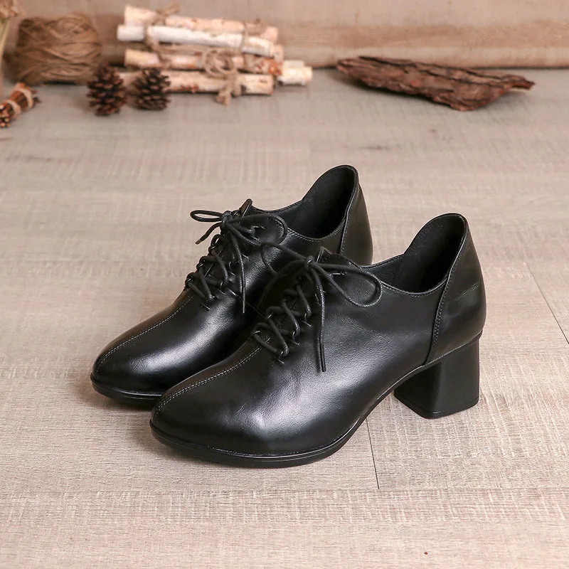 

Women pumps casual Shoes Lady Shoes genuine Leather square Heels Woman Shoes high Heeled pointed toe Pumps slip-on Ladies Shoes