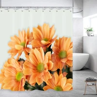 daisy flower shower curtain farmhouse rustic orange floral vibrant brilliant bouquet polyester fabric bathroom curtain set