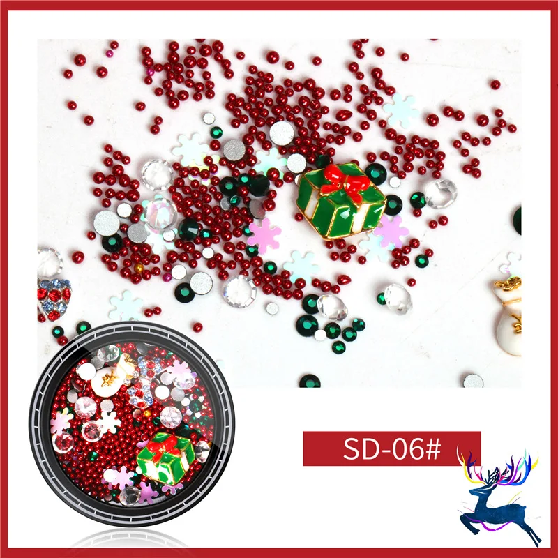 06 1 коробка 3D Рождественское украшение для дизайна ногтей металлические подвески DIY аксессуары из стразов Снеговик Санта-дерево ювелирные изделия инструменты - Цвет: 06