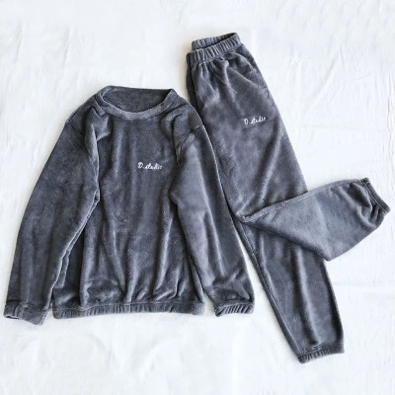 Зимние Женские Фланелевые бархатные пижамные комплекты одежда для сна плотная