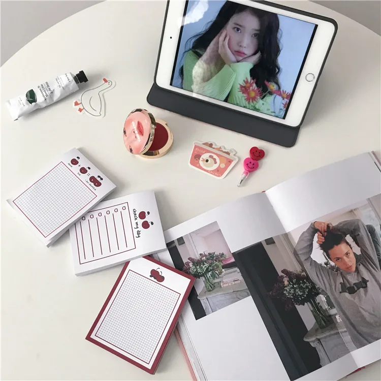 50 шт. INS Red love cherry grid блокнот мультфильм Kawaii для заметок Корея Sticky Note N Times стикер