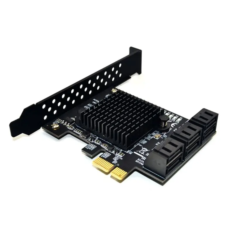 Black 6 Ports SATA 3.0 to PCIe Expansion Card PCI Express SATA Adapter SATA 3 Converter with Heat Sink for HDD Kit
