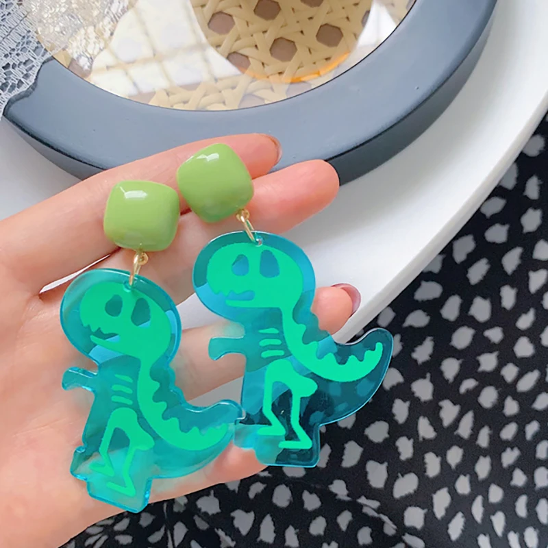 

Fun Transparent Acrylic Cartoon Dinosaur Earrings for Women Winter Ear Studs for Teen Girl Dating Jewelry 2022 Trend Friend Gift