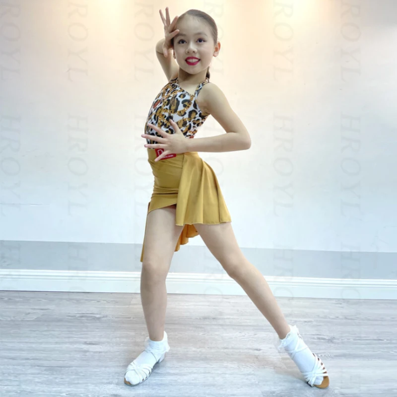

Детская одежда для латинских танцев, летнее платье для тренировок, подтяжки для девочек, Раздельная одежда для тренировок, танцевальные юбк...